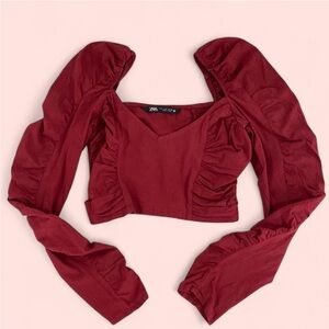Zara Red Ruffled Long sleeve Top
